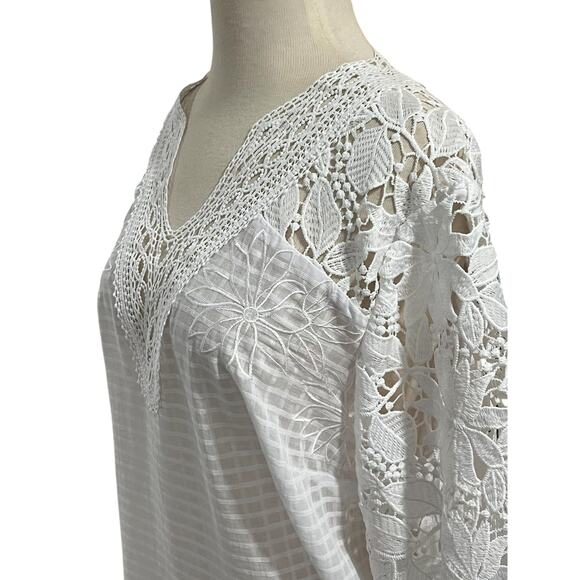 Chicos NWT Size 2 Womens Large Alabaster Floral Lace Sleeve Blouse MSRP $109 - Picture 3 of 7